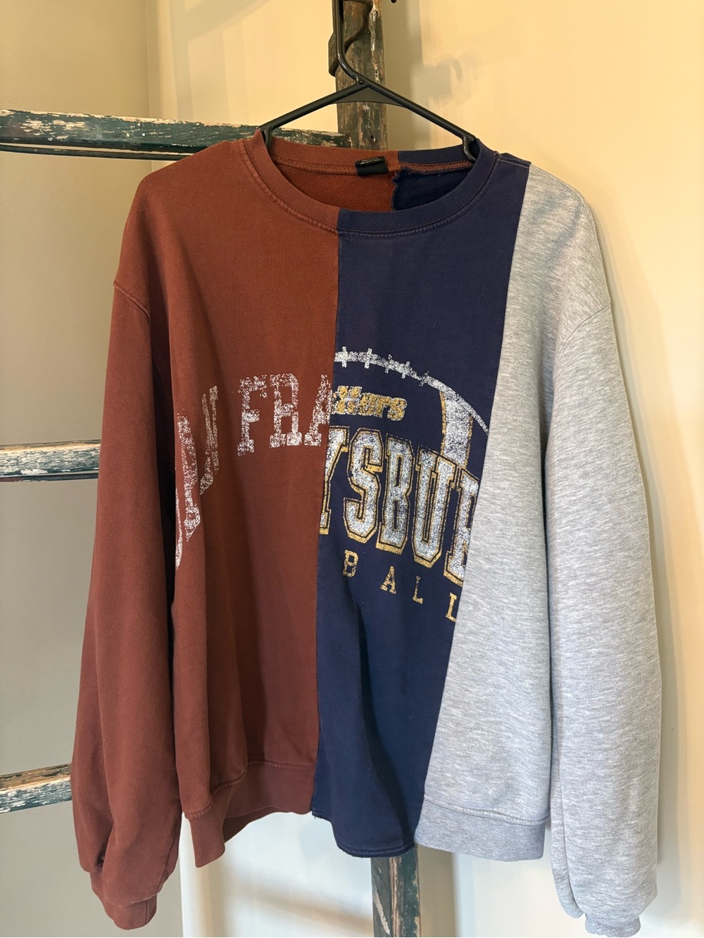 Urban Outfitters Colorblock Crewneck Sweatshirt in Brown, Navy & Gray